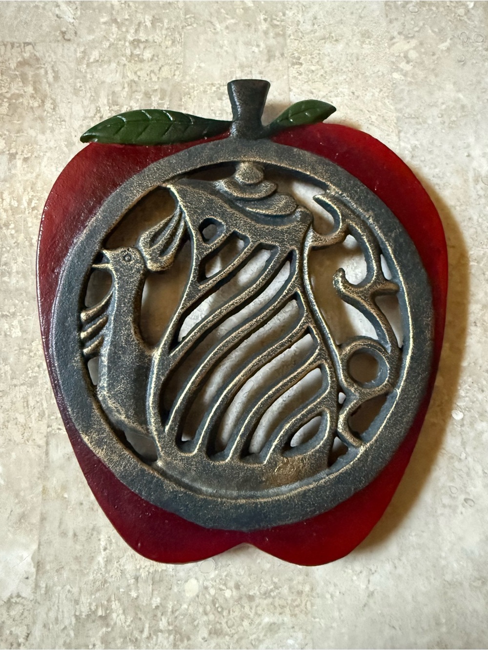 Vintage Cast Iron Trivet Granny Core Farmhouse with Apple, Rooster,Teapot Design